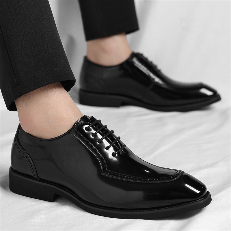 Classic Glossy Leather Derby Shoes for Men
