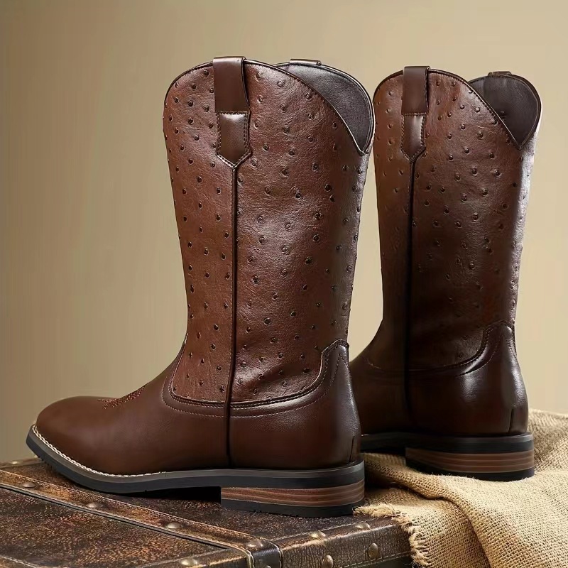 Premium Ostrich-Effect Cowboy Boots