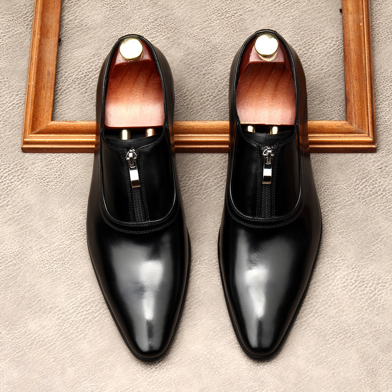 Top view of black zipper formal leather shoes for men-Colinshoes