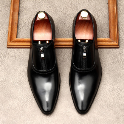 Top view of black zipper formal leather shoes for men-Colinshoes