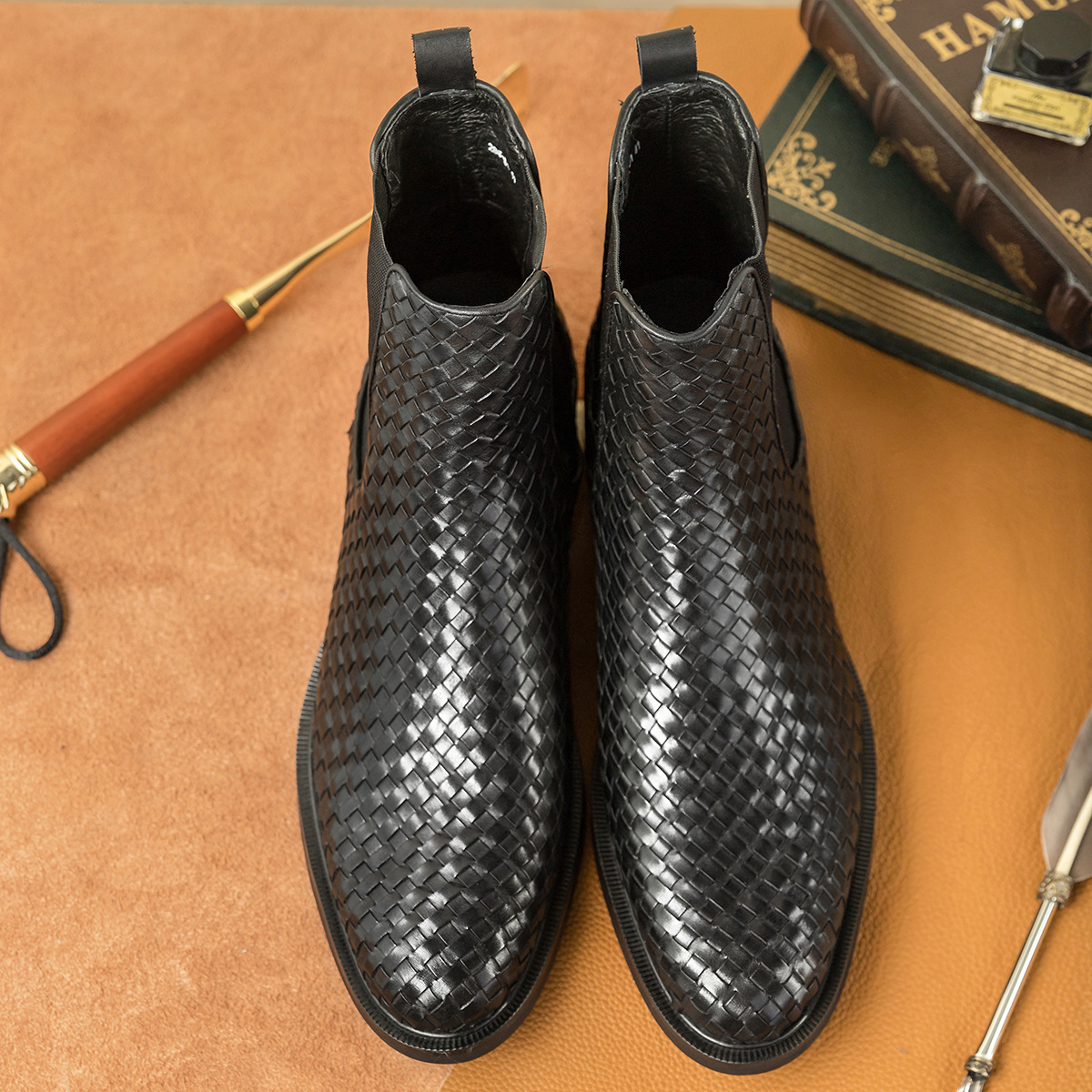 Breathable All-Day Woven Leather Chelsea Boots-Colinshoes