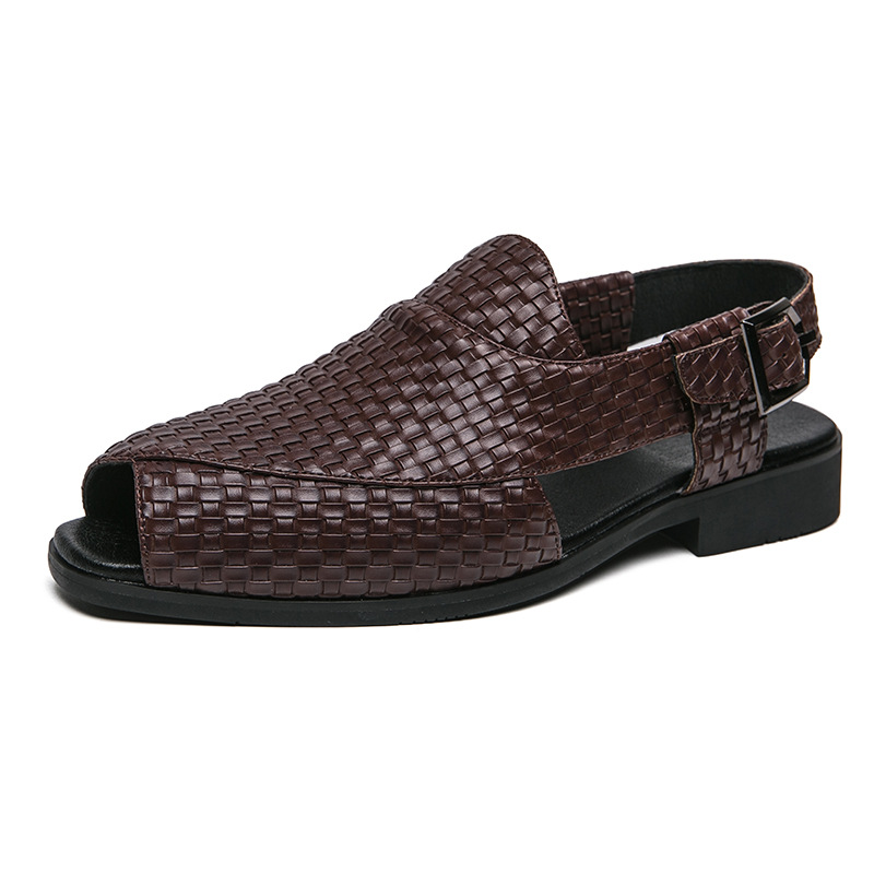 Breathable Woven Peep-toe Fisherman Sandals-Colinshoes