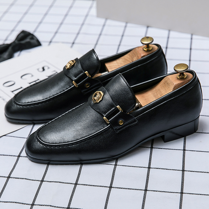 Luxury Hexagon Crest Leather Buckle Loafers-Colinshoes