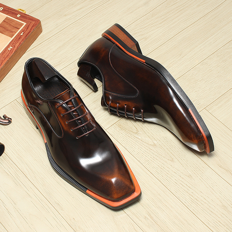 square toe dress shoes with polished leather and contrast sole edge-Colinshoes