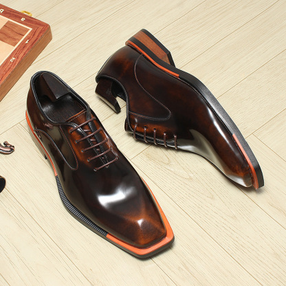 square toe dress shoes with polished leather and contrast sole edge-Colinshoes