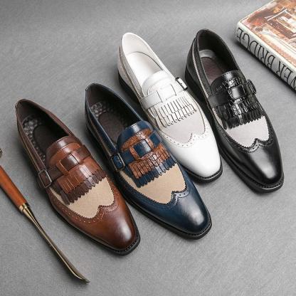 Stylish Men’s Loafers with Fringes and Buckles-Colinshoes