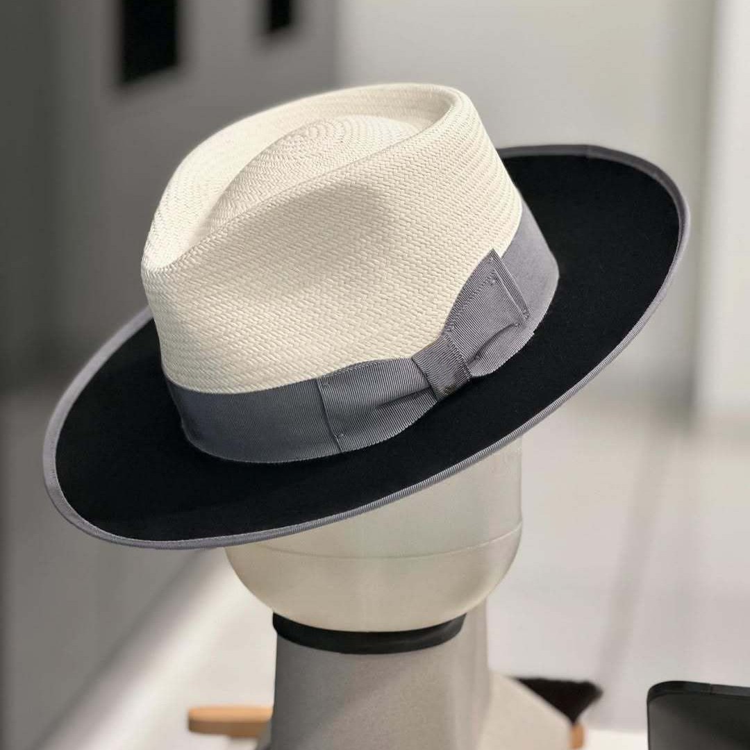 Classic Two-Tone Straw Fedora Hat