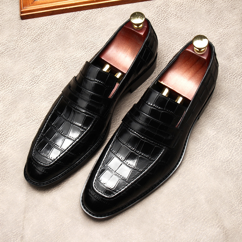 Italian Leather Goodyear Croc-Embossed Loafers-Colinshoes