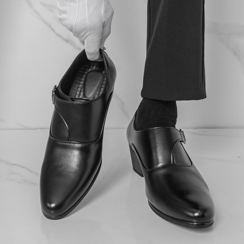 Men’s high heel monk strap dress shoes in two-tone leather