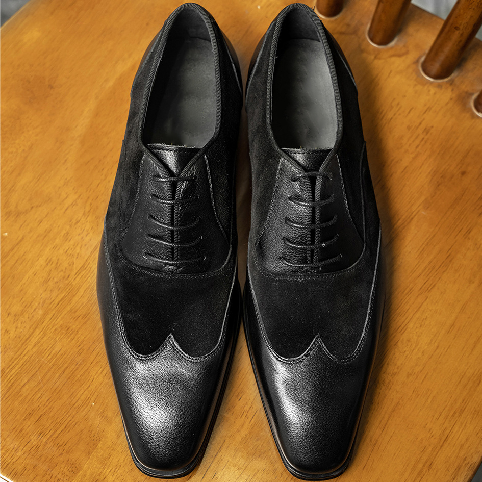 Premium Black Leather & Suede Oxford Shoes