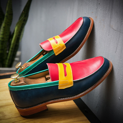 Color Freedom Leather Penny Loafers-Colinshoes