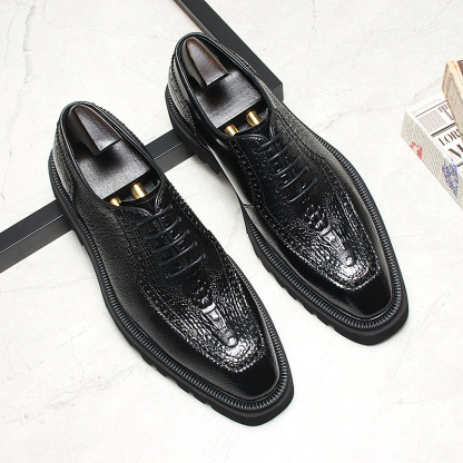 Genuine Croc- Embossed Leather Oxford Shoes with Lug Sole