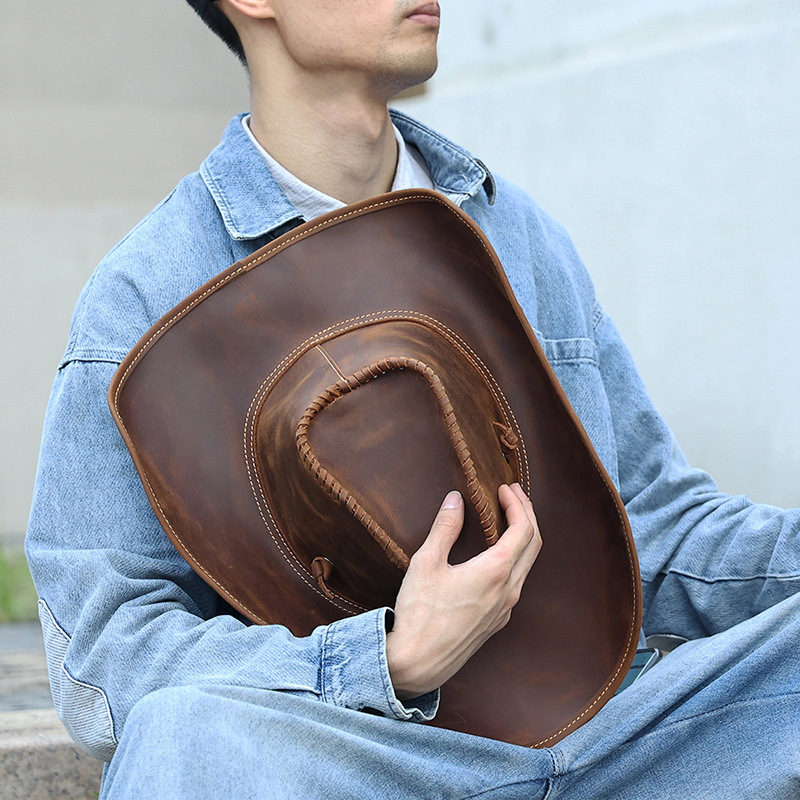 Vintage Genuine Leather Cowboy Hat