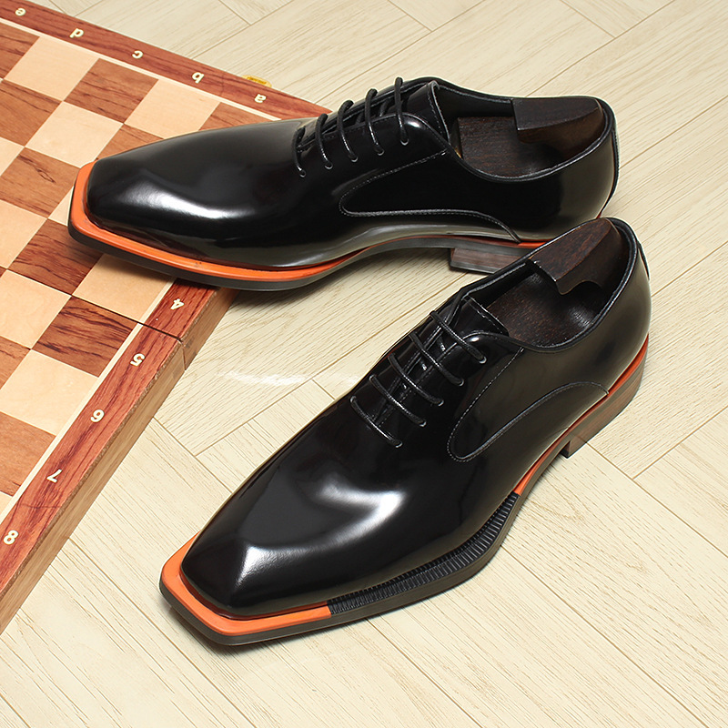 Square Toe Dress Shoes Unique Lacing Design-Colinshoes