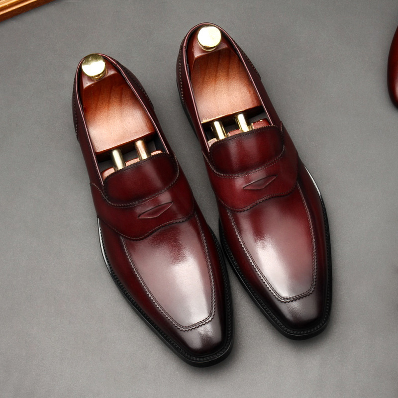 Goodyear Welt High-Shine Leather Penny Loafers-Colinshoes