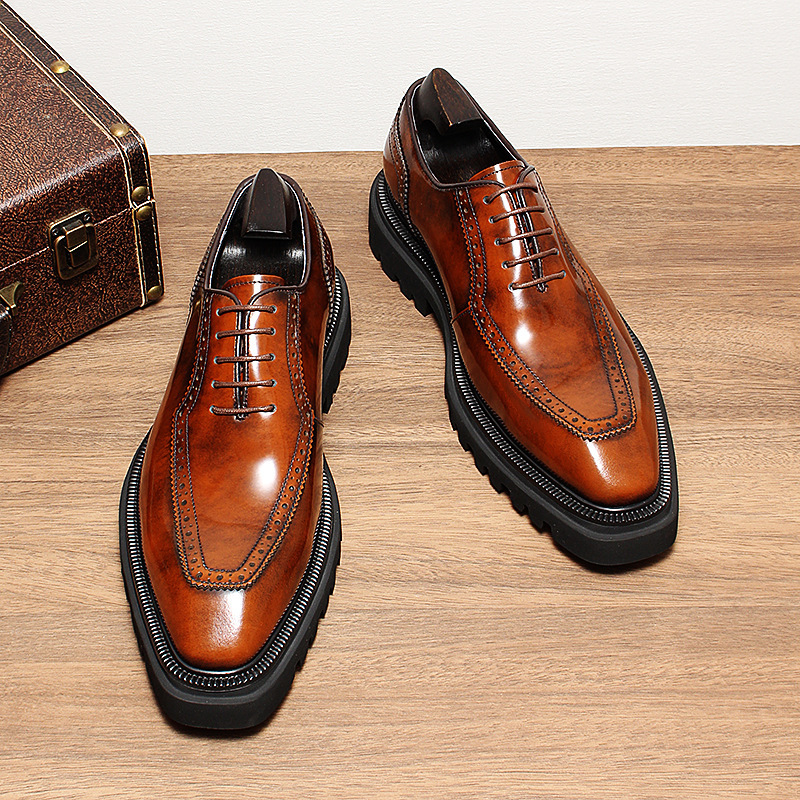 Hand-Patinated Wingtip Brogue Genuine Leather Shoes