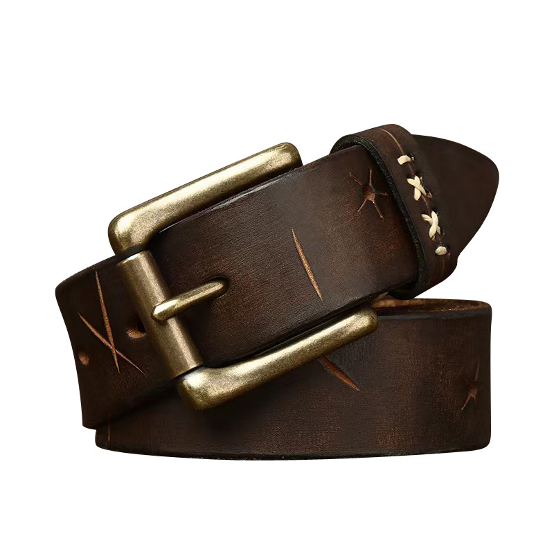 Men’s Genuine Leather Belt with Vintage Buckle