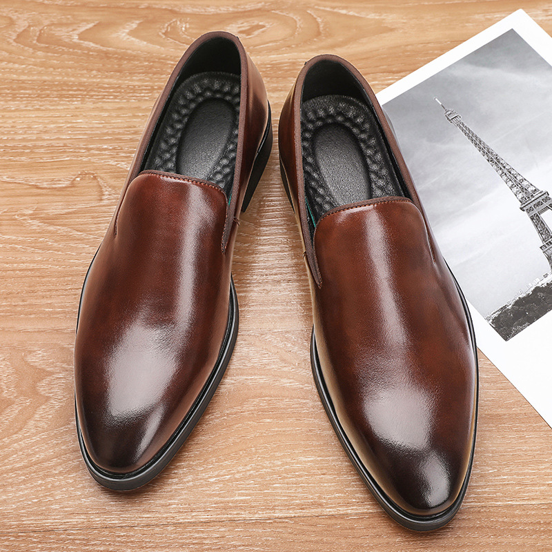Brown slip-on leather loafers with polished finish-Colinshoes