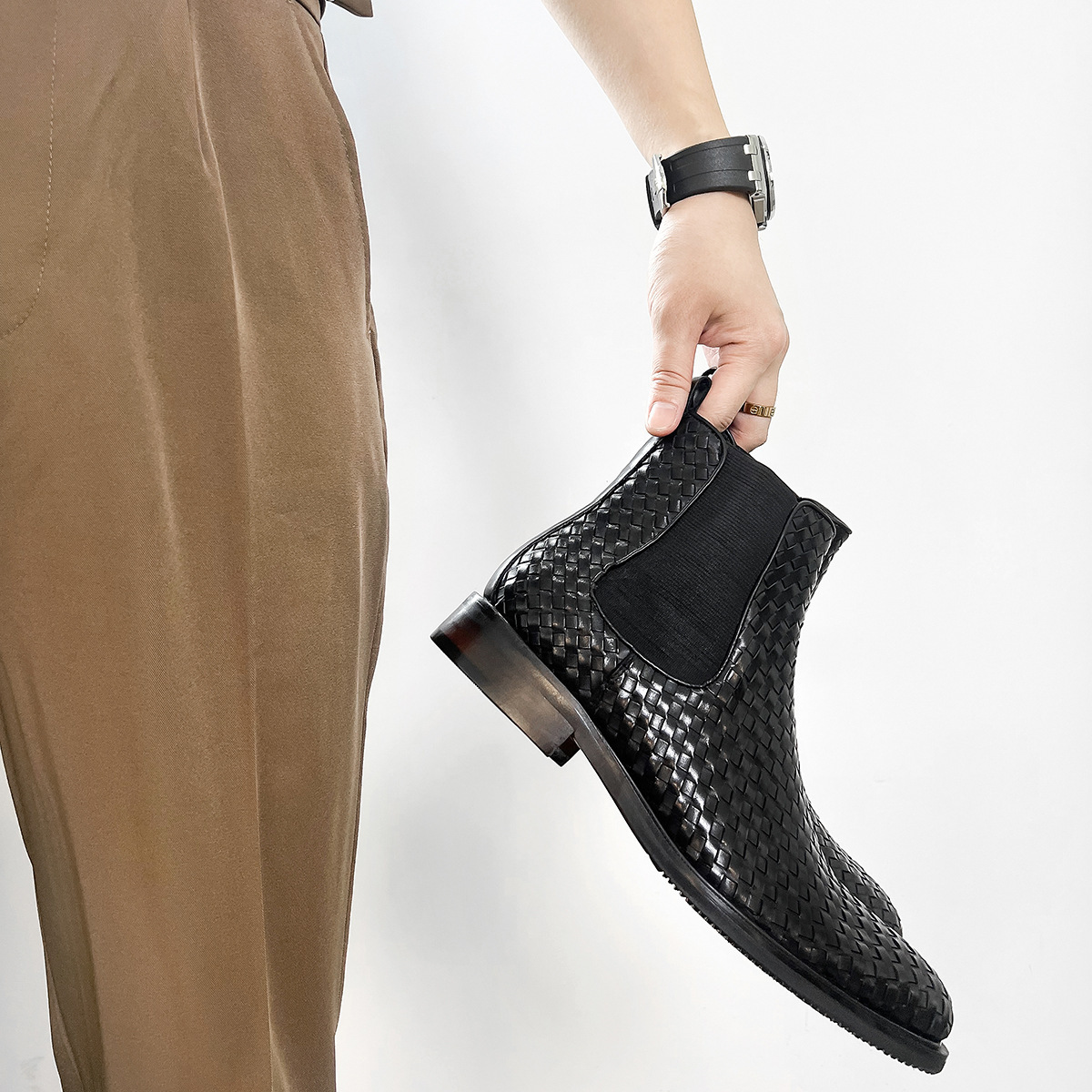 Breathable All-Day Woven Leather Chelsea Boots-Colinshoes
