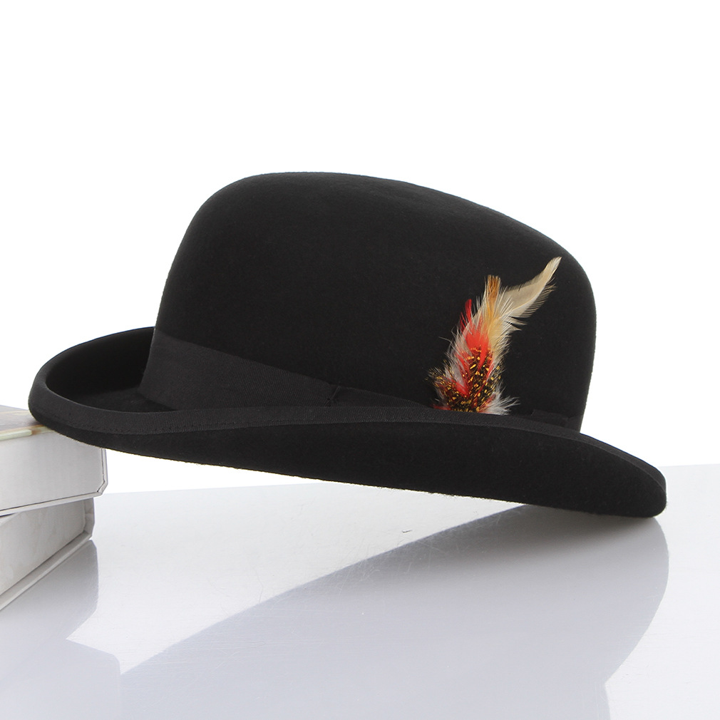 Classic Gentleman Wool Felt Fedora Hat with Feather Detail