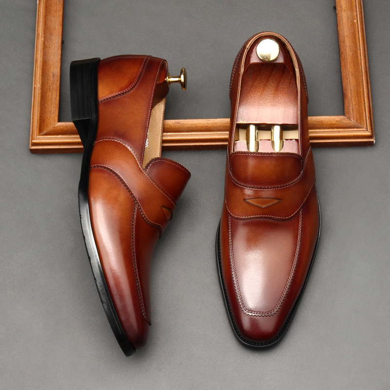 Men’s handcrafted leather loafers with classic penny strap and welted sole-Colinshoes