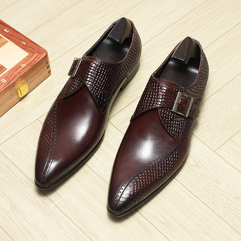 Luxury Geometric Embossed Monk Strap Shoes-Colinshoes