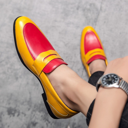 Men’s patchwork casual loafers with colorful stitched panels-Colinshoes