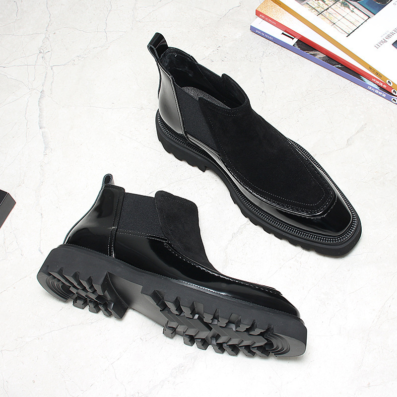 Premium Black Suede Gloss Leather Chelsea Boots