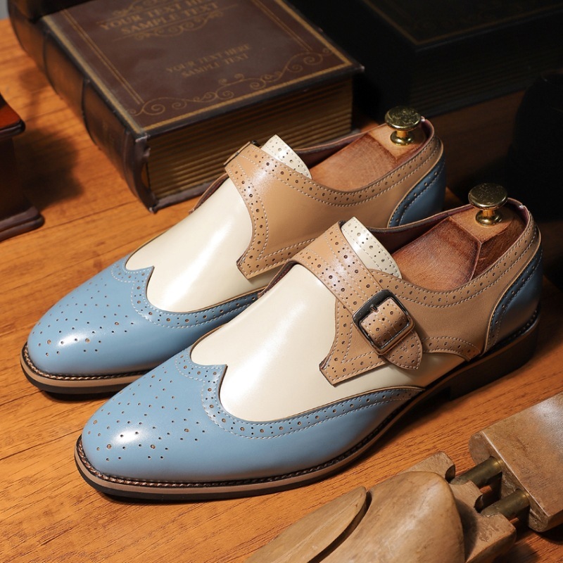 Eye-Catching Colorblock Brogue Monk Shoes-Colinshoes