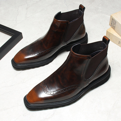 Rich Patina Hand-Finished Look Chelsea Boots