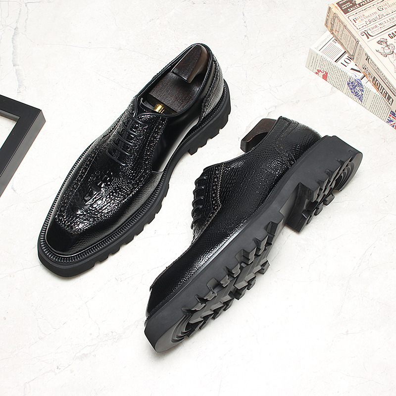 Genuine Croc- Embossed Leather Oxford Shoes with Lug Sole