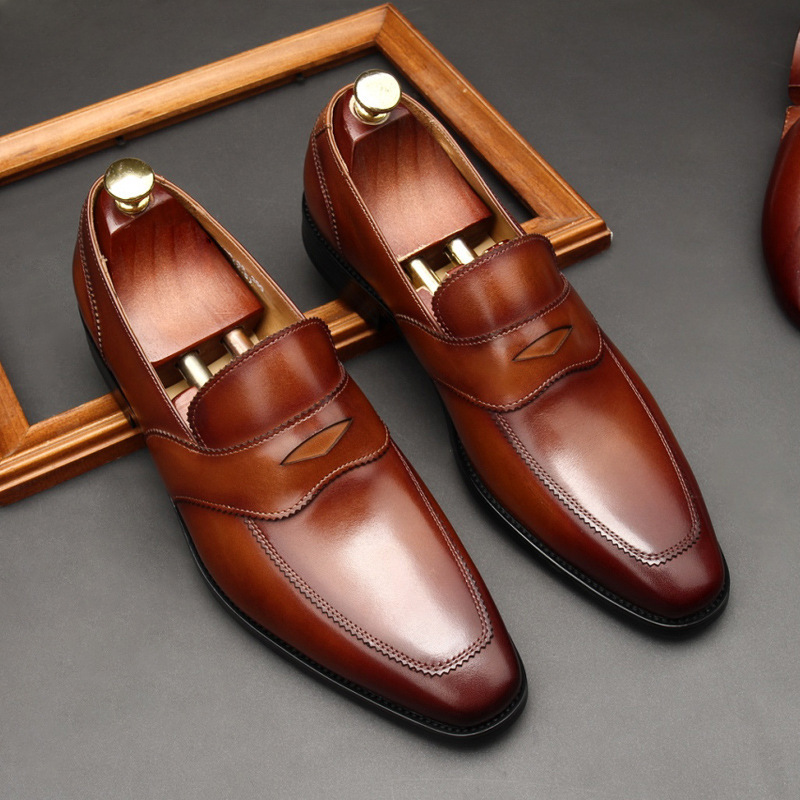 Goodyear Welt High-Shine Leather Penny Loafers-Colinshoes