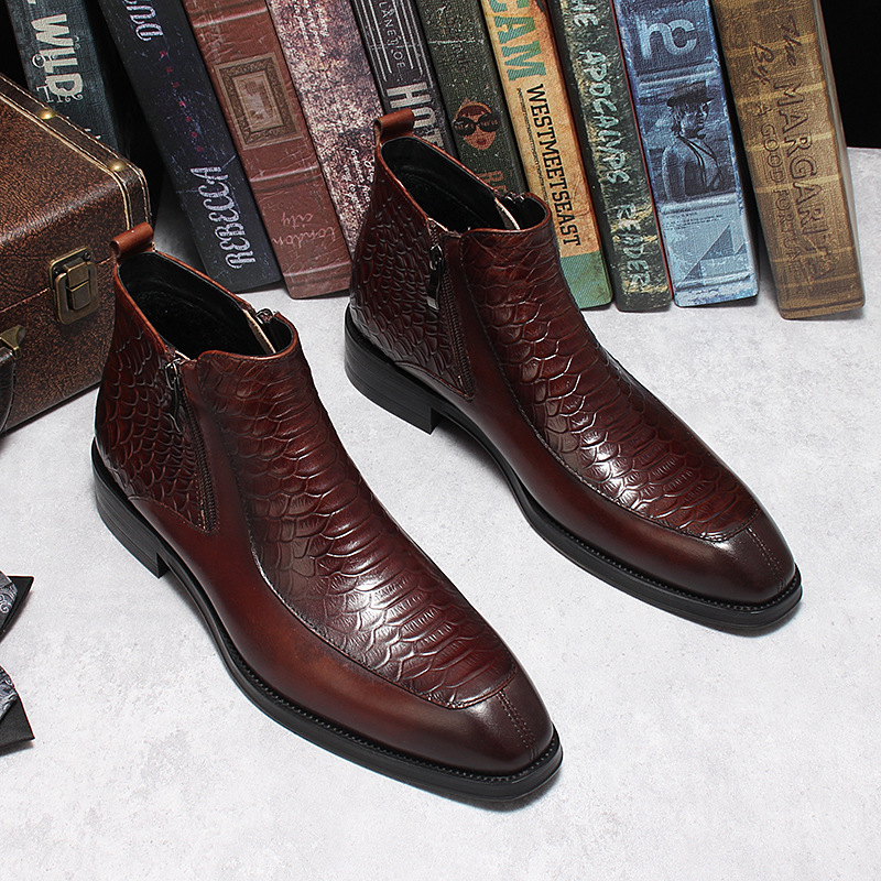 Exotic Leather Martin Boots With Zipper Side