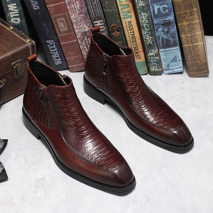 Exotic Leather Martin Boots With Zipper Side