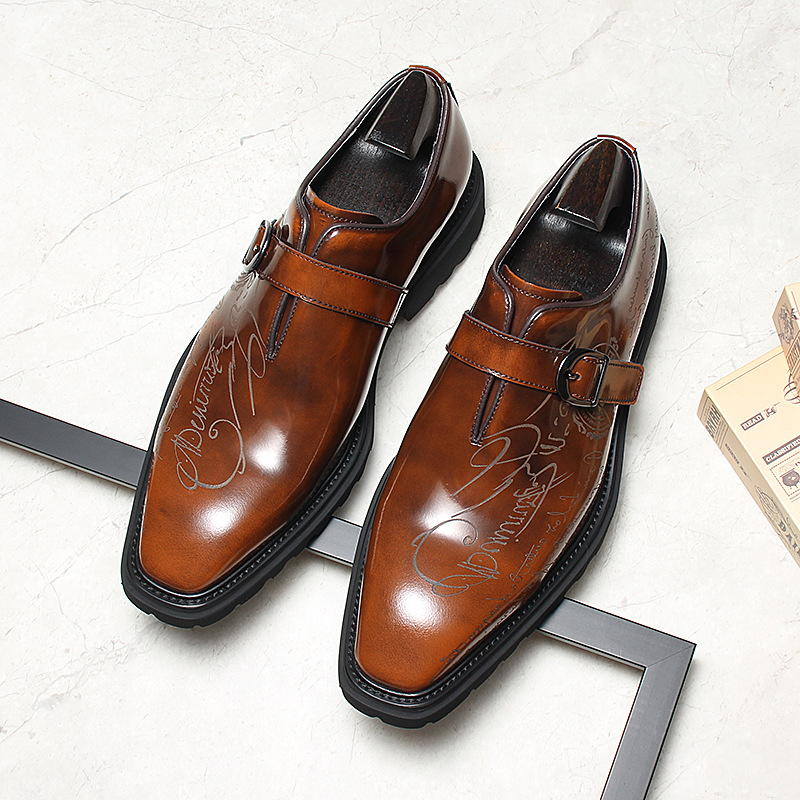 Patina monk strap dress shoes in rich brown with hand-finished gradient.