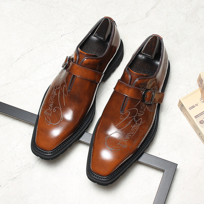 Patina monk strap dress shoes in rich brown with hand-finished gradient.