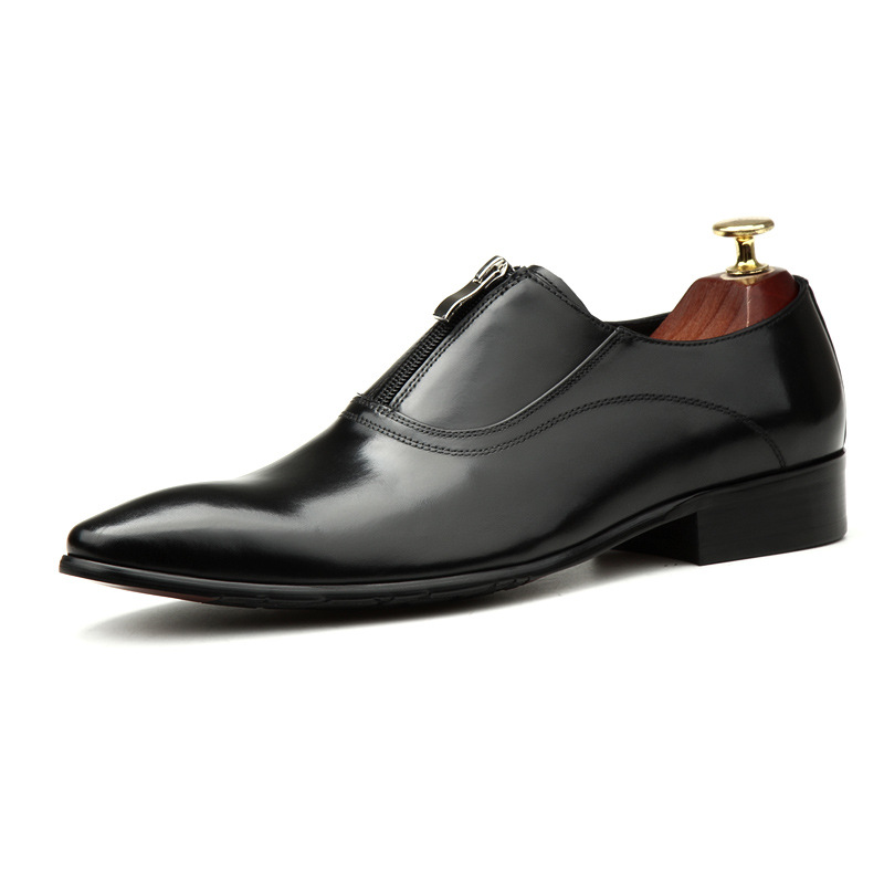 Right angled view highlighting leather shine and zipper-Colinshoes
