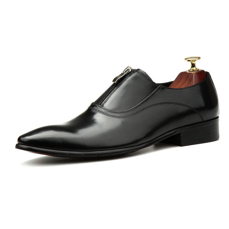 Right angled view highlighting leather shine and zipper-Colinshoes