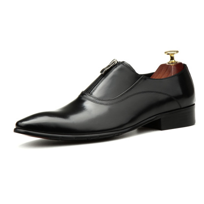Right angled view highlighting leather shine and zipper-Colinshoes