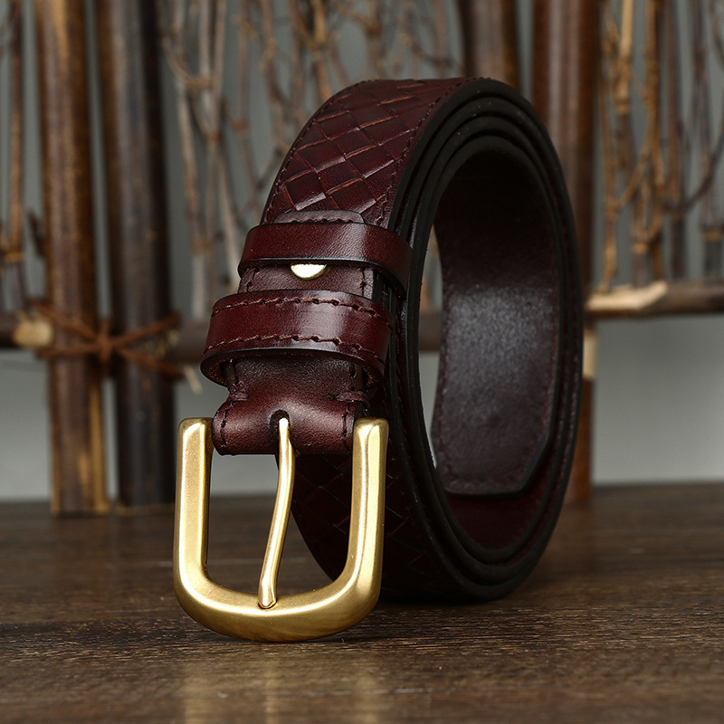 3.3cm Handcrafted Woven Leather Belt for Men