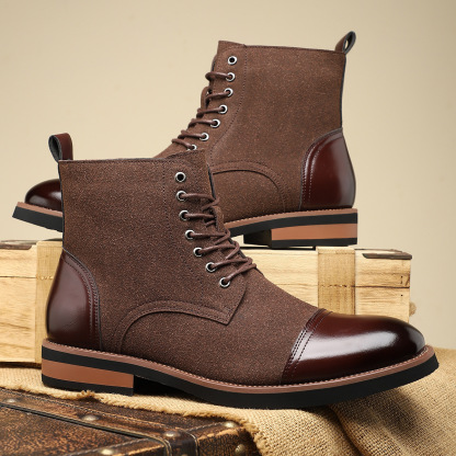 Suede & Leather Lace-Up Combat Boots-Colinshoes