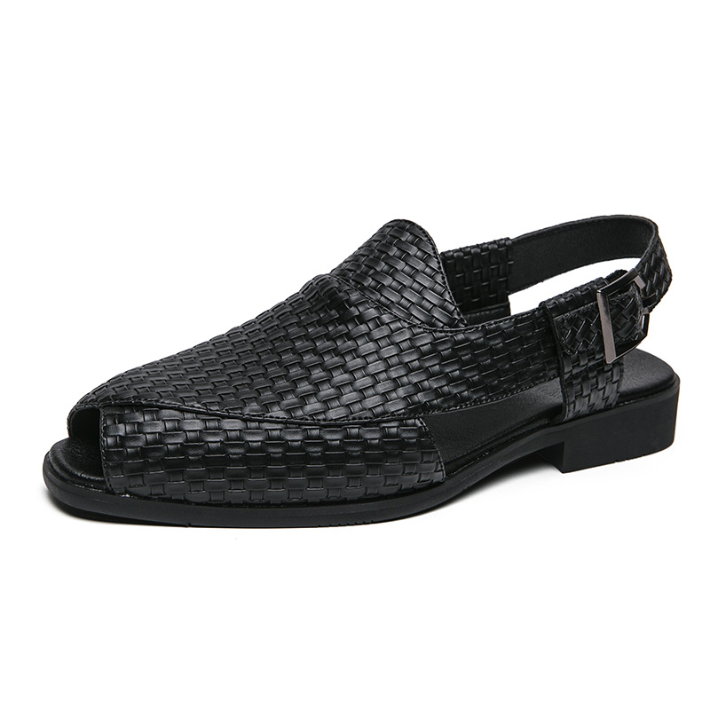 Breathable Woven Peep-toe Fisherman Sandals-Colinshoes