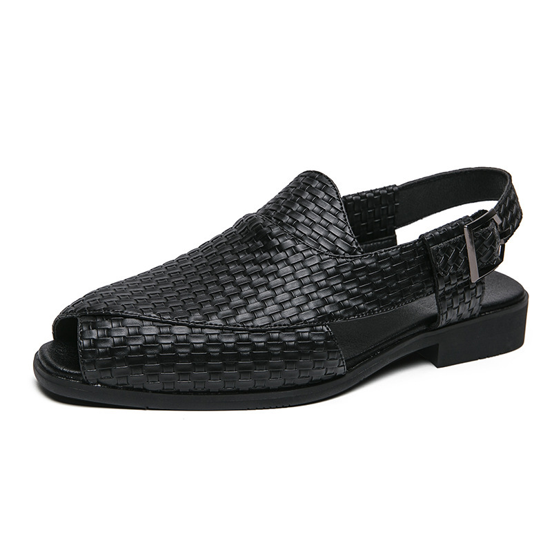 Breathable Woven Peep-toe Fisherman Sandals-Colinshoes