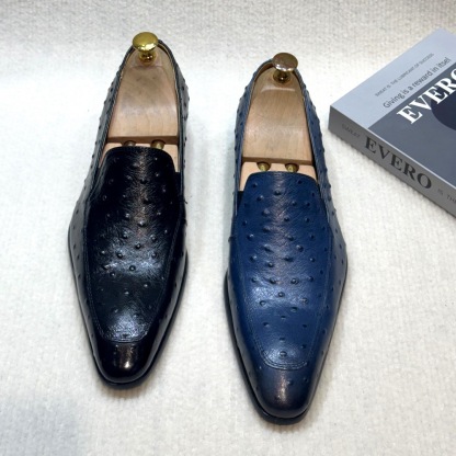Luxury Slip-On Ostrich-Embossed Leather Loafers