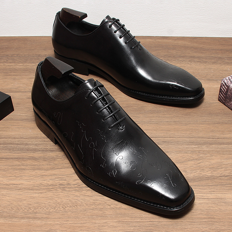 Engraved Leather Oxford Shoes for Men | Classic Dress Style
