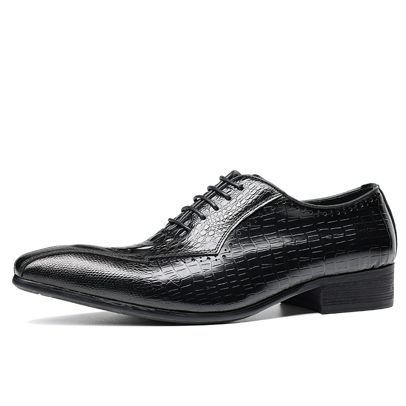 Elongated Modern Toe Croc-Embossed Derby Shoes