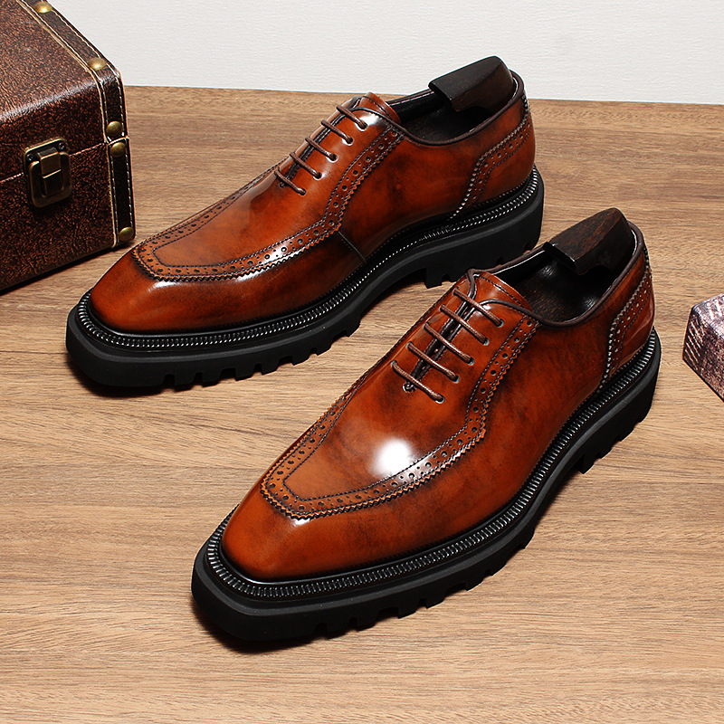 Hand-Patinated Wingtip Brogue Genuine Leather Shoes
