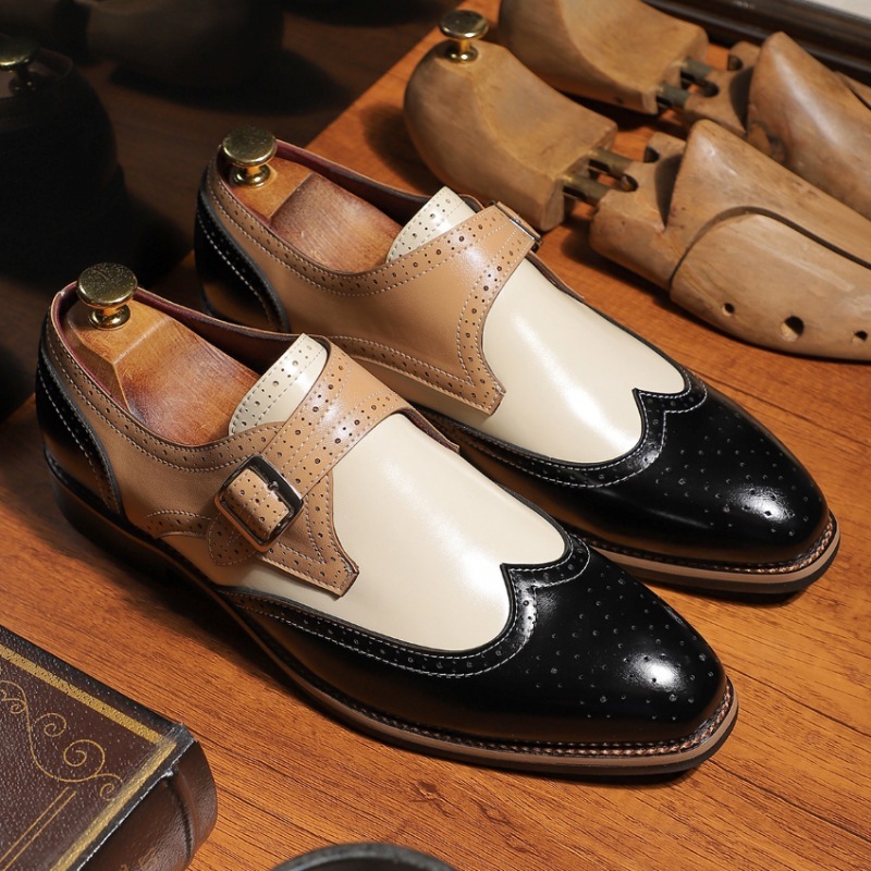 Eye-Catching Colorblock Brogue Monk Shoes-Colinshoes