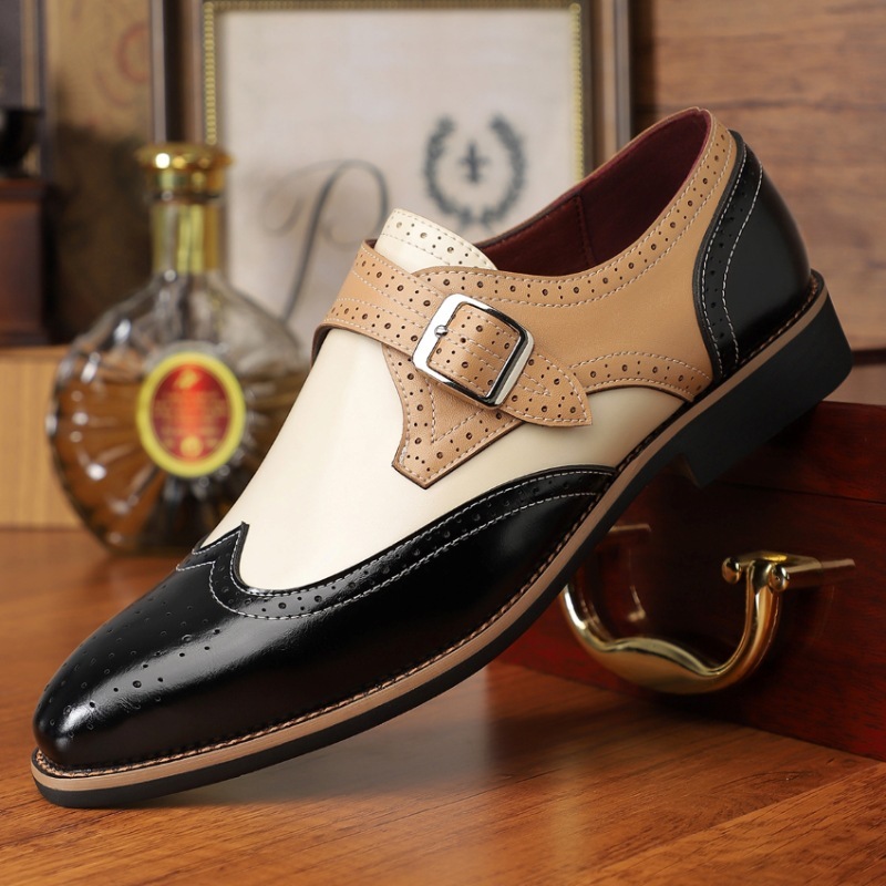 Eye-Catching Colorblock Brogue Monk Shoes-Colinshoes