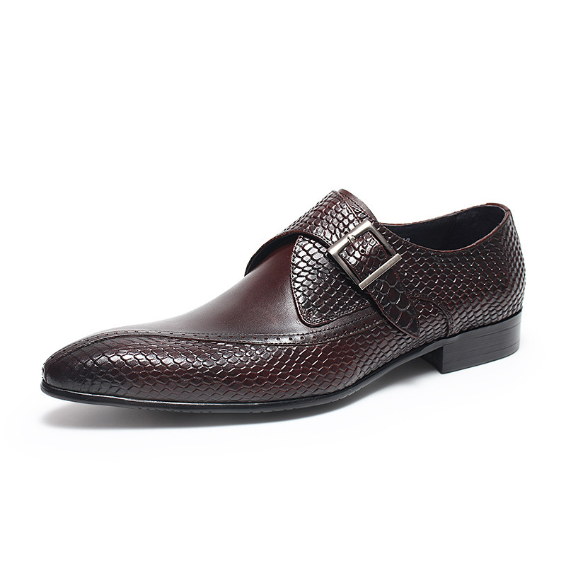 Luxury Geometric Embossed Monk Strap Shoes-Colinshoes